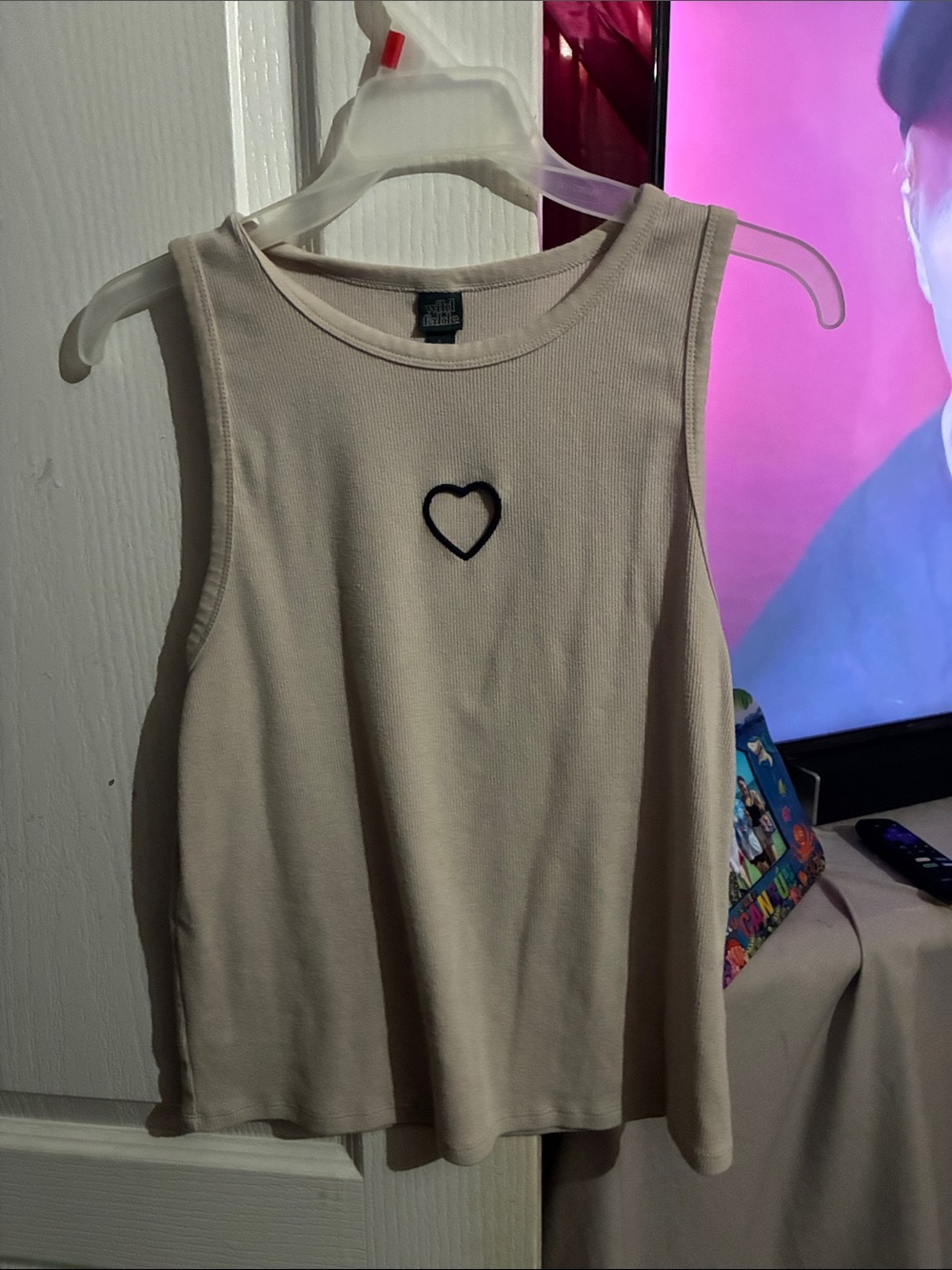wild fable Cream Tank with Black Heart Embroidery